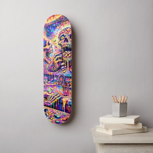 Psychedelischer Totenkopf-Spiegel-Skateboarddeck Skateboard (Wandkunst)