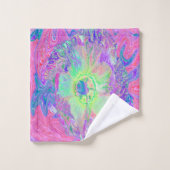 Psychedelischer Trippy Lime Green und Lila Hibisku Badhandtuch Set (Waschlappen)