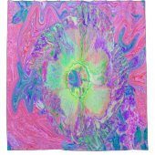 Psychedelischer Trippy Lime Green und Lila Hibisku Duschvorhang (Vorderseite)