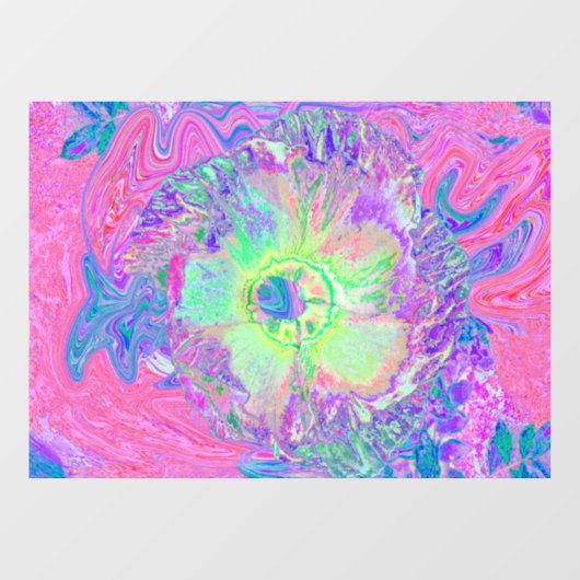 Psychedelischer Trippy Lime Green und Lila Hibisku Fensteraufkleber (Blatt)