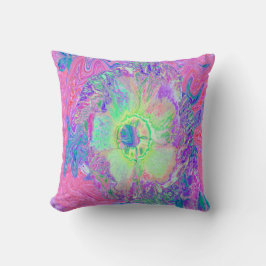 Psychedelischer Trippy Lime Green und Lila Hibisku Kissen