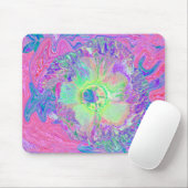 Psychedelischer Trippy Lime Green und Lila Hibisku Mousepad (Mit Mouse)