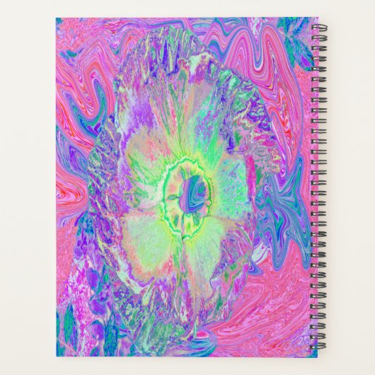 Psychedelischer Trippy Lime Green und Lila Hibisku Planer (Rückseite)