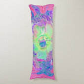 Psychedelischer Trippy Lime Green und Lila Hibisku Seitenschläferkissen (Vorderseite Vertikal)