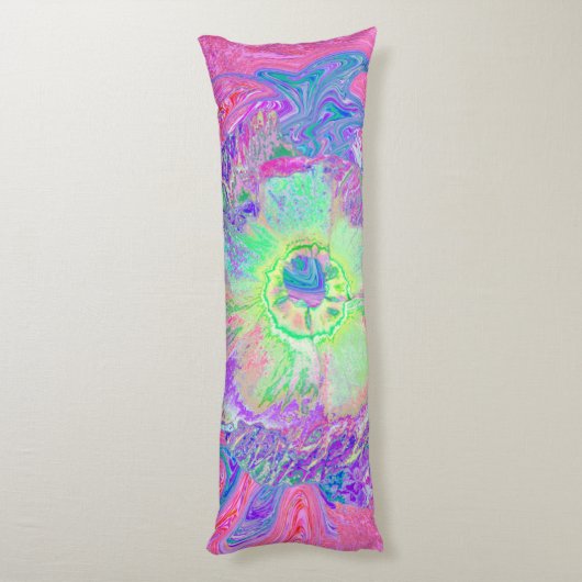 Psychedelischer Trippy Lime Green und Lila Hibisku Seitenschläferkissen (Rückseite (Vertikal))