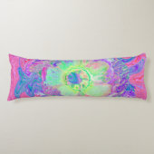 Psychedelischer Trippy Lime Green und Lila Hibisku Seitenschläferkissen (Vorderseite)