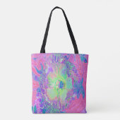Psychedelischer Trippy Lime Green und Lila Hibisku Tasche (Rückseite)
