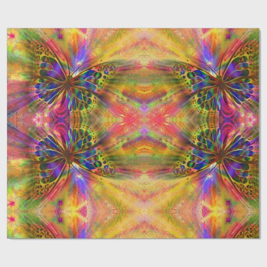 Psychedelischer u. mehrfarbiger Schmetterling Geschenkpapier (Flach)
