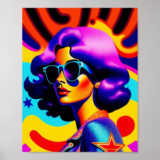 Psychedelischer US Flagge Pop Art Diva Poster (Vorne)