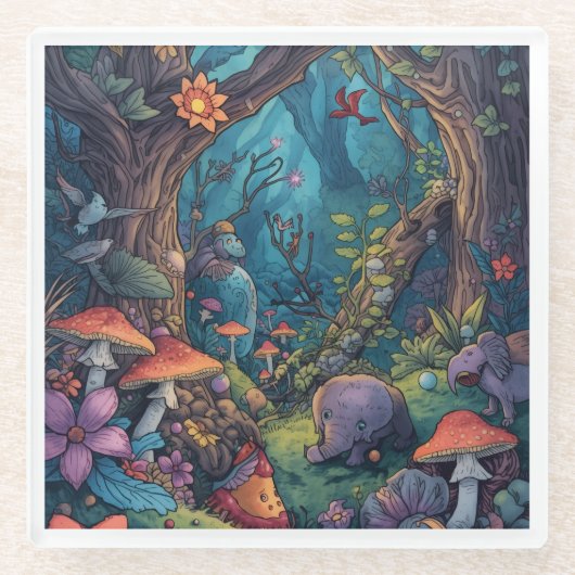 Psychedelischer Wald Glasuntersetzer (Vorderseite)