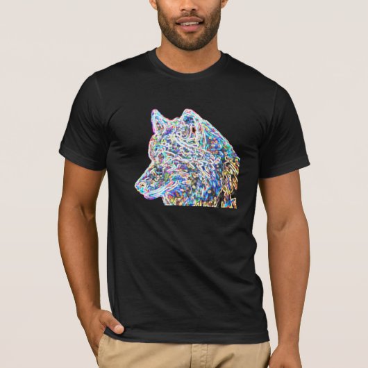 Psychedelischer Wolfschwarz-T - Shirt (Vorderseite)
