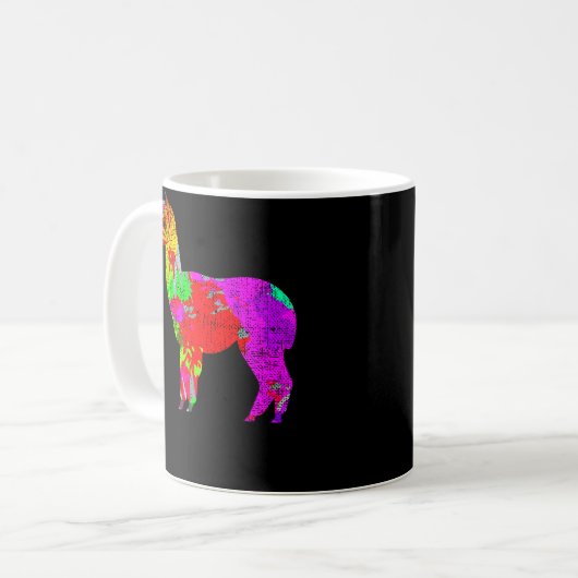 Psychedelisches Alpaka beunruhigt Kaffeetasse (Vorderseite Links)
