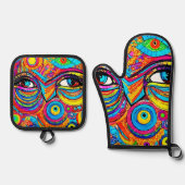 Psychedelisches Augensichtdesign Ofenhandschuh & Topflappen-Set (Vorderseite)