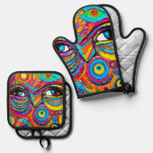 Psychedelisches Augensichtdesign Ofenhandschuh & Topflappen-Set (Vorderseite/Rückseite)