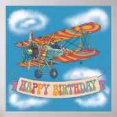 psychedelisches Biflugzeug, das über Banner fliegt Poster (Vorne)