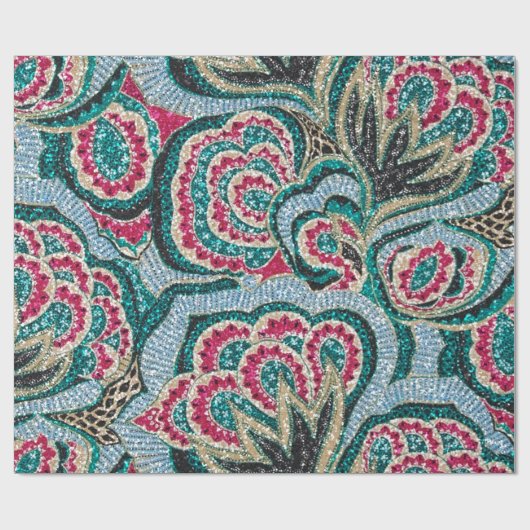 Psychedelisches Blumen mit Glitzer-Effekt Geschenkpapier (Flach)