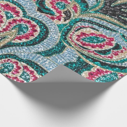 Psychedelisches Blumen mit Glitzer-Effekt Geschenkpapier (Ecke)