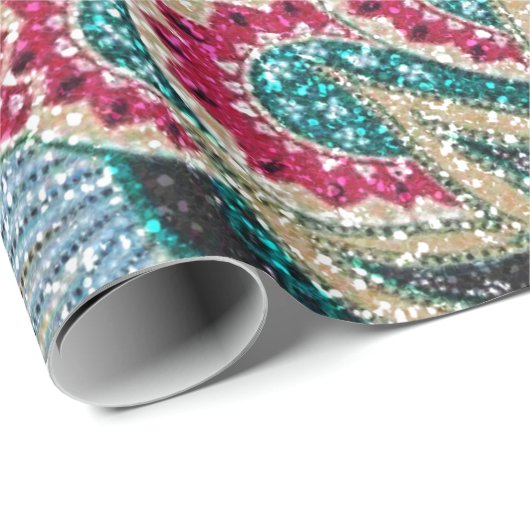 Psychedelisches Blumen mit Glitzer-Effekt Geschenkpapier (Rolleneckpunkt)