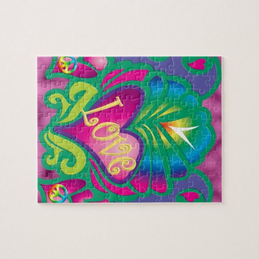 Psychedelisches Blumenherz Puzzle (Horizontal)