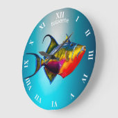 Psychedelisches buntes Triggerfish-Fisch-Zeichnen Große Wanduhr (Winkel)