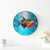 Psychedelisches buntes Triggerfish-Fisch-Zeichnen Große Wanduhr (Zuhause)