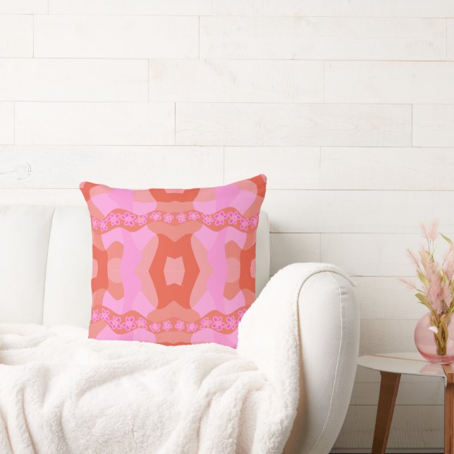 Psychedelisches Daisy Chain Patchwork - Rosa Orang Kissen (Liege)