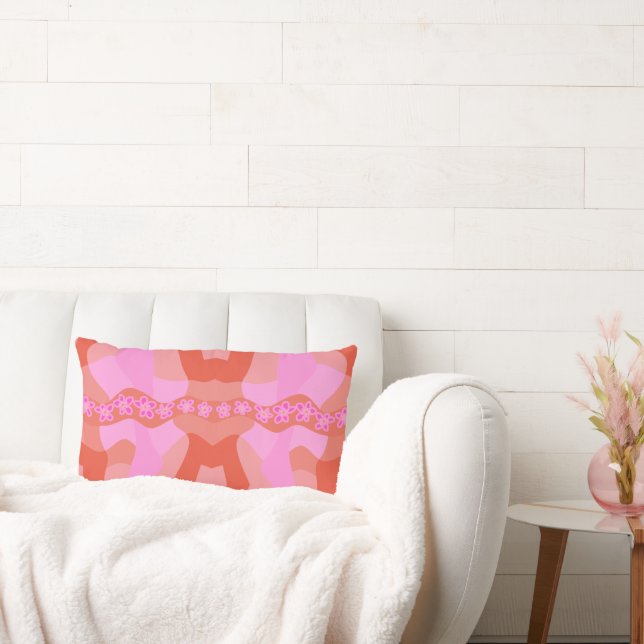 Psychedelisches Daisy Chain Patchwork - Rosa Orang Lendenkissen (Liege)