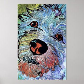 Psychedelisches farbenfrohes Westie-Hundekunstport Poster