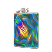 Psychedelisches Farbfluss-Luchs-Porträt Flachmann (Links)