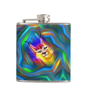 Psychedelisches Farbfluss-Luchs-Porträt Flachmann