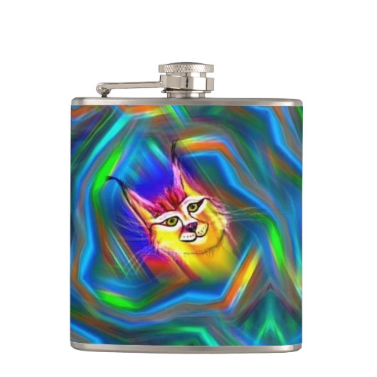 Psychedelisches Farbfluss-Luchs-Porträt Flachmann (Vorderseite)