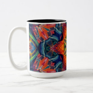 Psychedelisches, farbiges Kaleidoskop-Muster Zweifarbige Tasse