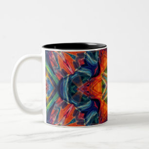 Psychedelisches, farbiges Kaleidoskop-Muster Zweifarbige Tasse