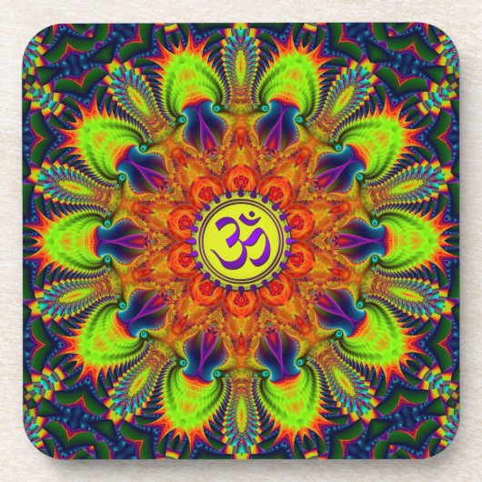 Psychedelisches Fraktal Kaleidoskop Om Set 6 Untersetzer (Vorderseite)