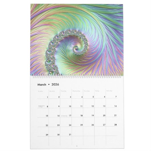 Psychedelisches Fraktal Kalender (Mär 2026)