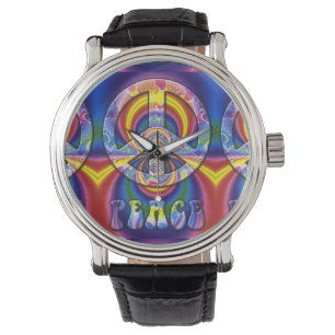 Psychedelisches Friedenszeichen Armbanduhr