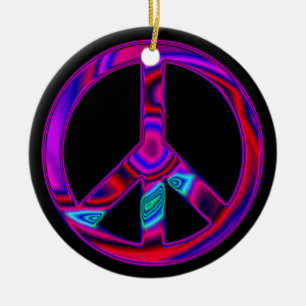 Psychedelisches Friedenszeichen-Ornament Keramik Ornament