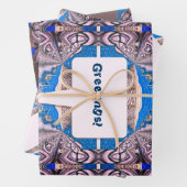 Psychedelisches Fun Fraktal Muster & Text Geschenkpapier Set (Beispiel)