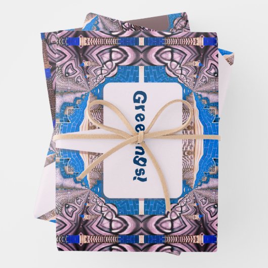 Psychedelisches Fun Fraktal Muster & Text Geschenkpapier Set (Beispiel)