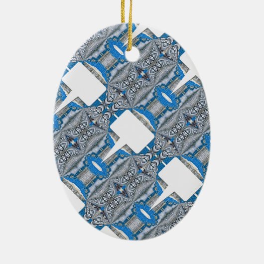 Psychedelisches Fun Fraktal Muster & Text Keramik Ornament (Hinten)