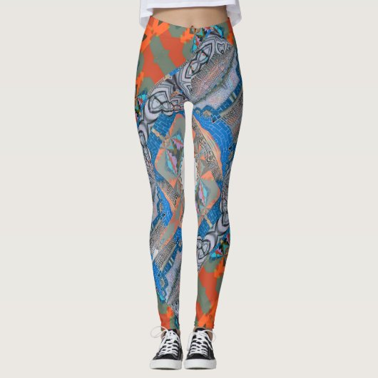 Psychedelisches Fun Fraktal Muster & Text Leggings (Vorderseite)