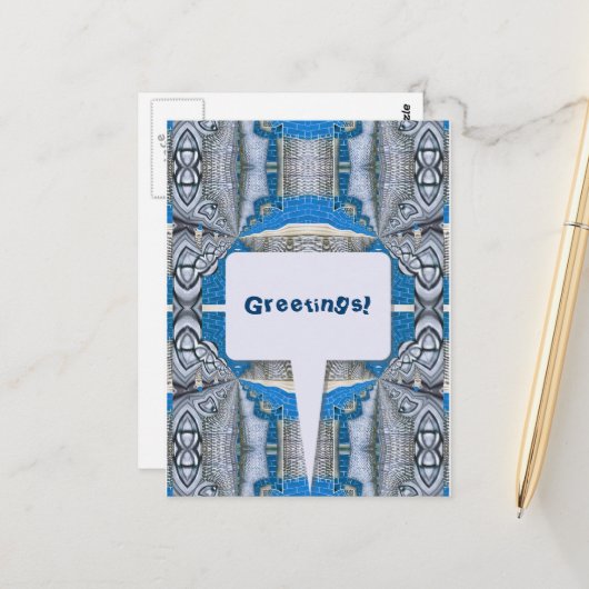 Psychedelisches Fun Fraktal Muster & Text Postkarte (Vorderseite/Rückseite Beispiel)