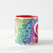 Psychedelisches Groovy Friedenszeichen u. Zweifarbige Tasse (Mittel)