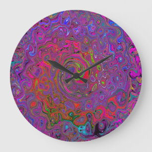 Psychedelisches Groovy Magenta Retro Flüssigkeits- Große Wanduhr