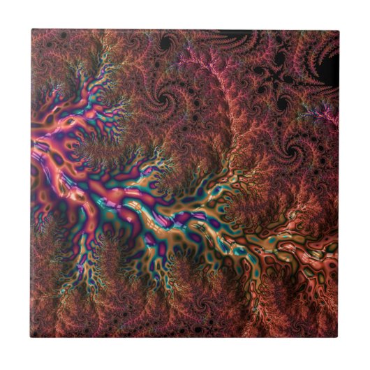Psychedelisches Groovy Trippy Funky Colorful Frakt Fliese (Vorderseite)