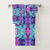 Psychedelisches Grün- und Blauer Hibiskus-Muster Badhandtuch Set (Insitu)