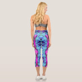 Psychedelisches Grün- und Blauer Hibiskus-Muster Capri Leggings (Rückseite)