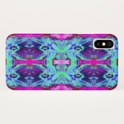 Psychedelisches Grün- und Blauer Hibiskus-Muster Case-Mate iPhone Hülle (Rückseite (Horizontal))