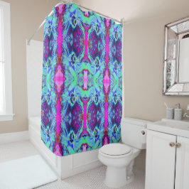 Psychedelisches Grün- und Blauer Hibiskus-Muster Duschvorhang