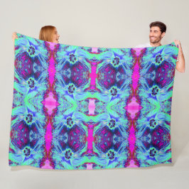 Psychedelisches Grün- und Blauer Hibiskus-Muster Fleecedecke